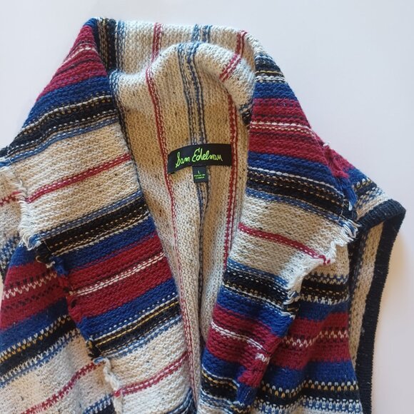 Sam Edelman Elsie Striped Vest Cardigan Waterfall Sweater L - Picture 5 of 5